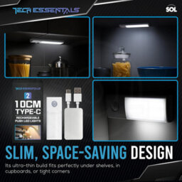 SOL 2Pk 10Cm Type C Rechargeable Push Led Light Wireless Motion Sensor Strip Lights For Cupboards Closets Drawers Shelves Kitchen Usb - thumbnail 5