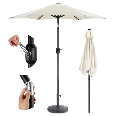 Vonhaus 2M Parasol With Base, Hand Crank & Tilt Function, Uv30+ Protection, Air Vent, Powder Coated Steel Frame, Ivory