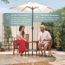 Vonhaus 2M Parasol With Base, Hand Crank & Tilt Function, Uv30+ Protection, Air Vent, Powder Coated Steel Frame, Ivory - thumbnail 4