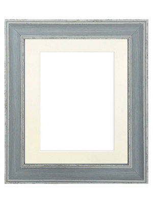 Frames By Post Scandi Distressed Blue Frame With Ivory Mount For Image Size 14 X 8 Inch - image 1
