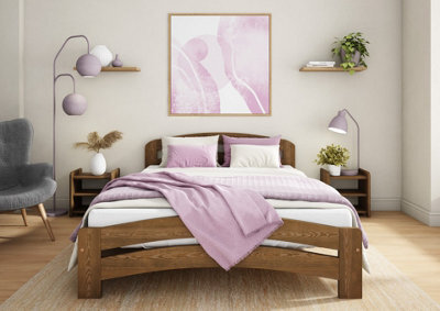 Nodax Double Bed Frame, F10, Solid Pine Wood, Easy Assembly, Sturdy Slats & Extra Support Legs, 4Ft 6In, Oak Finish - image 1