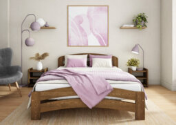 Nodax Double Bed Frame, F10, Solid Pine Wood, Easy Assembly, Sturdy Slats & Extra Support Legs, 4Ft 6In, Oak Finish - thumbnail 1