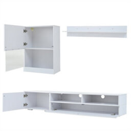 Abrihome Set Of 3 Tv Wall Unit, Tv Stand Set, High Gloss Tv Cabinet, Frontal Wall Unit, 1 Tv Cabinet, 1 Display Cabinet, 1 Hanging Shelf - thumbnail 9