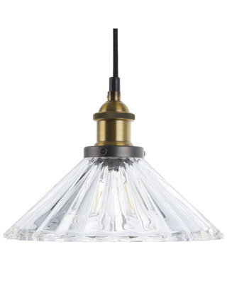 Wyld and Coco Luminalux 1-Light Pendant Lamp - Ribbed Transparent Glass Cone Shade, Brass Finish, 25Cm Dia, 96Cm Drop - image 1