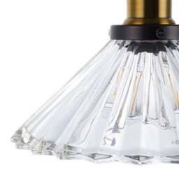 Wyld and Coco Luminalux 1-Light Pendant Lamp - Ribbed Transparent Glass Cone Shade, Brass Finish, 25Cm Dia, 96Cm Drop - thumbnail 6