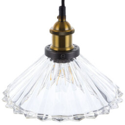 Wyld and Coco Luminalux 1-Light Pendant Lamp - Ribbed Transparent Glass Cone Shade, Brass Finish, 25Cm Dia, 96Cm Drop - thumbnail 5