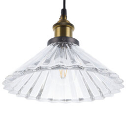 Wyld and Coco Luminalux 1-Light Pendant Lamp - Ribbed Transparent Glass Cone Shade, Brass Finish, 25Cm Dia, 96Cm Drop - thumbnail 3
