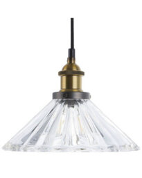 Wyld and Coco Luminalux 1-Light Pendant Lamp - Ribbed Transparent Glass Cone Shade, Brass Finish, 25Cm Dia, 96Cm Drop - thumbnail 1