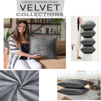 Ameha Grey Plain Velvet Cushion Covers, 18X18 Inch, Pack Of 2, Breathable & Hypoallergenic With Hidden Zip Closure - image 1