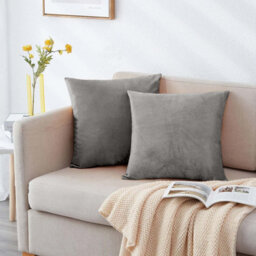 Ameha Grey Plain Velvet Cushion Covers, 18X18 Inch, Pack Of 2, Breathable & Hypoallergenic With Hidden Zip Closure - thumbnail 7