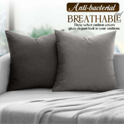 Ameha Grey Plain Velvet Cushion Covers, 18X18 Inch, Pack Of 2, Breathable & Hypoallergenic With Hidden Zip Closure - thumbnail 5
