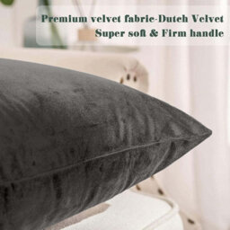 Ameha Grey Plain Velvet Cushion Covers, 18X18 Inch, Pack Of 2, Breathable & Hypoallergenic With Hidden Zip Closure - thumbnail 8