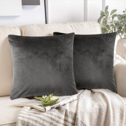 Ameha Grey Plain Velvet Cushion Covers, 18X18 Inch, Pack Of 2, Breathable & Hypoallergenic With Hidden Zip Closure - thumbnail 9