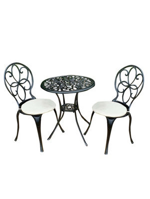 Sh&g Rayleigh 2 Seat Bistro Set - 3 Piece Round Table & Chairs - Black Cast Aluminium With Cream Cushions - Indoor & Outdoor - image 1