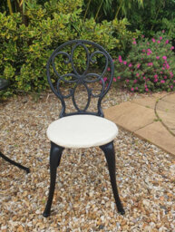 Sh&g Rayleigh 2 Seat Bistro Set - 3 Piece Round Table & Chairs - Black Cast Aluminium With Cream Cushions - Indoor & Outdoor - thumbnail 5