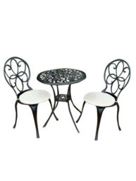 Sh&g Rayleigh 2 Seat Bistro Set - 3 Piece Round Table & Chairs - Black Cast Aluminium With Cream Cushions - Indoor & Outdoor