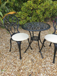 Sh&g Rayleigh 2 Seat Bistro Set - 3 Piece Round Table & Chairs - Black Cast Aluminium With Cream Cushions - Indoor & Outdoor - thumbnail 3