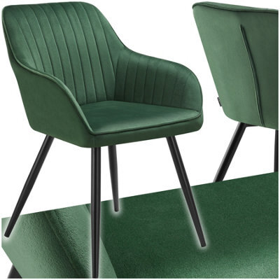 Tectake 1 Chair Marilyn - Velvet Look, Quilted, Continuous Backrest, Slim Steel Legs  - Dark Green / Black - image 1