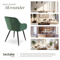 Tectake 1 Chair Marilyn - Velvet Look, Quilted, Continuous Backrest, Slim Steel Legs  - Dark Green / Black - thumbnail 7