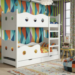 Nemo 180 Bunk Bed For 2 Mdf With Wooden Legs Slatted Bases Mattresses And Storage  188 X 81 X 180Cm White - thumbnail 1
