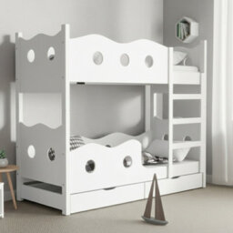 Nemo 180 Bunk Bed For 2 Mdf With Wooden Legs Slatted Bases Mattresses And Storage  188 X 81 X 180Cm White - thumbnail 2