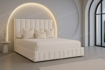 Comfy Deluxe White Astra Plush 6Ft Superking Bed Frame With 54Inch Headboard Solid Base