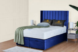 UKBEDFURNITURE Victoria Plush Blue End Opening Divan Ottoman Bed With 54 Inch Headboard