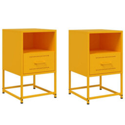 Berkfield Bedside Cabinets 2 Pcs Mustard Yellow 36X39X60.5 Cm Steel - thumbnail 2