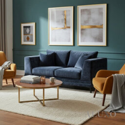 Aluxo Lenox Modern Boucle 2 Seater Sofa Loveseat Mermaid Velvet Blue Soft Cushion Couch