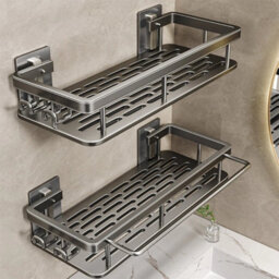 Grey Aluminum Wall Mount Shower Storage Rack - thumbnail 4