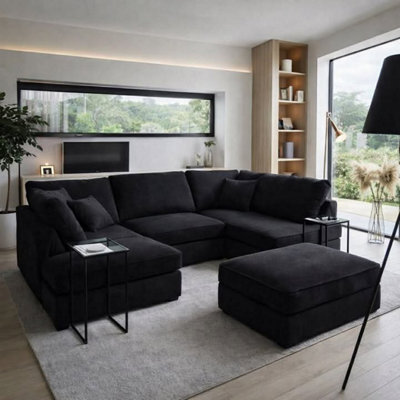 Home & Love Carnaby Cinema U Shape Sofa - Made In Uk - Imperial Black