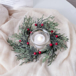 Amorly 6Pcs Christmas Candle Ring Wreaths, Holly Leaves Red Berry Mini Wreaths, Decor For Pillar Candles, Kitchen Cabinet And Indoor - thumbnail 5
