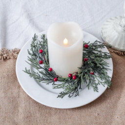 Amorly 6Pcs Christmas Candle Ring Wreaths, Holly Leaves Red Berry Mini Wreaths, Decor For Pillar Candles, Kitchen Cabinet And Indoor - thumbnail 7