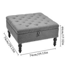 Darphe Square Tufted Linen Storage Ottoman 74Cm W X 74Cm D X 44Cm H - thumbnail 5