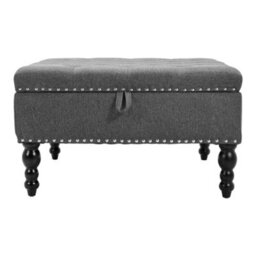 Darphe Square Tufted Linen Storage Ottoman 74Cm W X 74Cm D X 44Cm H - thumbnail 2