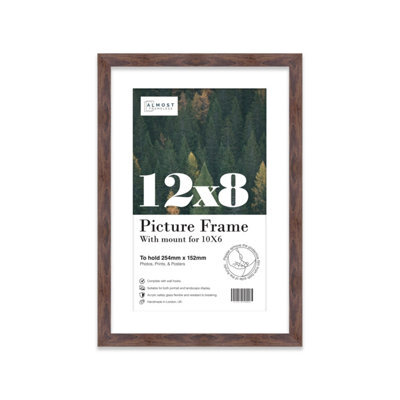 "12X8"" Walnut Frame With Mount For 10X6"" Pictures 20mm Thin Edge Portrait And Landscape Display With Wall Hooks And Kickstand" - image 1