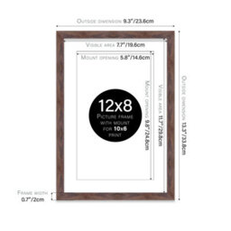 "12X8"" Walnut Frame With Mount For 10X6"" Pictures 20mm Thin Edge Portrait And Landscape Display With Wall Hooks And Kickstand" - thumbnail 2