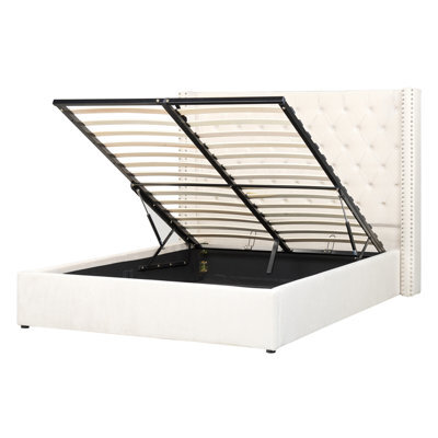Beliani Ottoman Bed Velvet Lubbon 140 X 200 Cm (Eu Double) Off-White - image 1