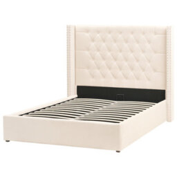 Beliani Ottoman Bed Velvet Lubbon 140 X 200 Cm (Eu Double) Off-White - thumbnail 5