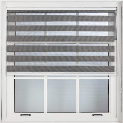 Furnished Day And Night Roller Blinds - Dark Grey Striped Roller Shades For Windows And Doors (W)70Cm (L)165Cm - image 1