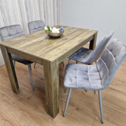 Kosy Koala Dining Table And 4 Chairs - Rustic Effect Wood Table With 4 Grey Velvet Chairs Dining Room Furniture - thumbnail 6