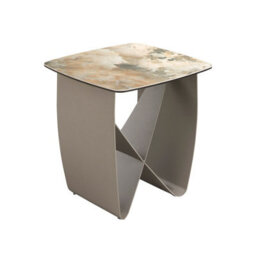 Angel Cerda Elegant Square Corner Table In Porcelain Marble And Taupe Steel - thumbnail 1