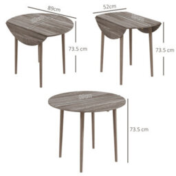 Homcom Foldable Dining Table, Round Drop Leaf Table, Wood Legs, Grey - thumbnail 3