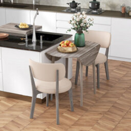 Homcom Foldable Dining Table, Round Drop Leaf Table, Wood Legs, Grey - thumbnail 7