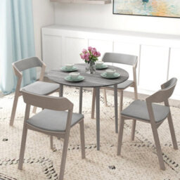 Homcom Foldable Dining Table, Round Drop Leaf Table, Wood Legs, Grey - thumbnail 1