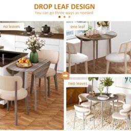 Homcom Foldable Dining Table, Round Drop Leaf Table, Wood Legs, Grey - thumbnail 4