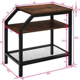 Tectake Bedside Table Plymouth - Industrial Style, With 2 Shelves, Grid Shelf, 36.5 X 58.5 X 59.5 Cm - Industrial Wood Dark, Rustic - thumbnail 4