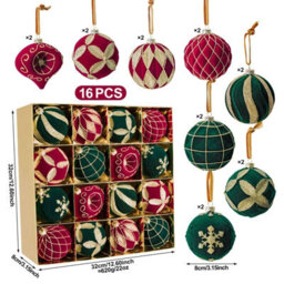 Amorly 16Pack Velvet Christmas Baubles, 3.15 Inch Golden Glitter Hanging Ornaments For Christmas Tree, Holiday Party Decoration - thumbnail 5