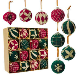 Amorly 16Pack Velvet Christmas Baubles, 3.15 Inch Golden Glitter Hanging Ornaments For Christmas Tree, Holiday Party Decoration - thumbnail 2