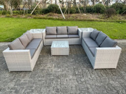 Fimous Light Grey Lounge Outdoor Pe Rattan Garden Furniture Set Wicker Sofa Set Square Coffee Table 2 Side Table 9 Seat - thumbnail 1